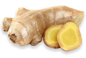 Fresh ginger root with sliced pieces